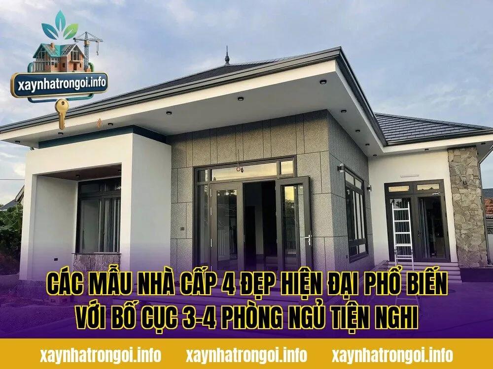 Các mẫu nhà cấp 4 đẹp hiện đại phổ biến với bố cục 3–4 phòng ngủ tiện nghi